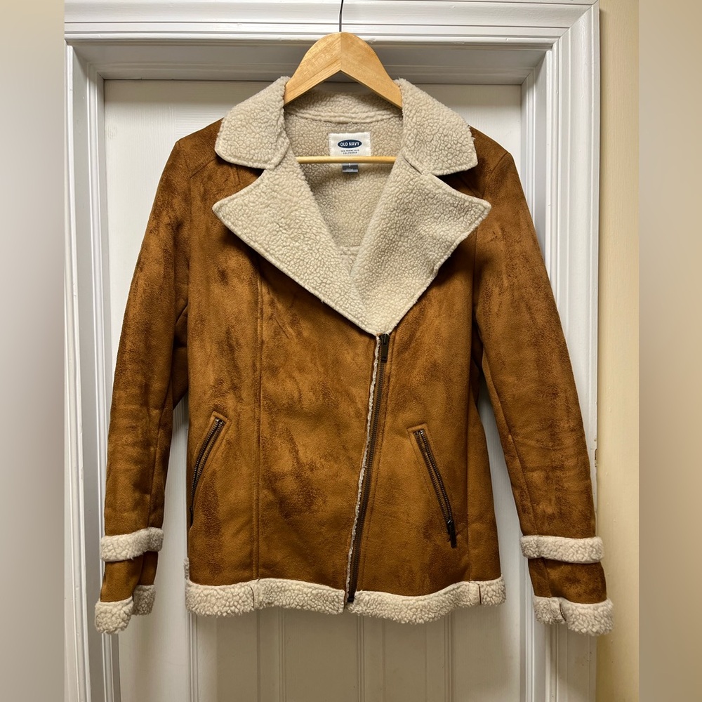 Old Navy Tan Faux Suede and Sherpa Jacket, Size Small EXCELLENT CONDITION